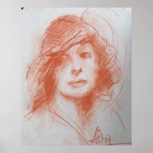 ROMANTISCHE LADY/ Sepia Braun Poster (Vorne)