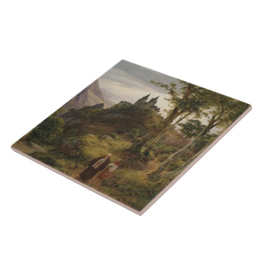 Romantische Landschaft mit Klosteranlage Fliese (Seite)