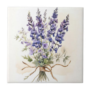 Romantische Larkspur Bouquet Wasserfarben Fliese