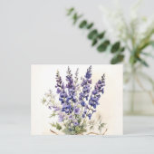 Romantische Larkspur Bouquet Wasserfarben Postkarte (Stehend Vorderseite)