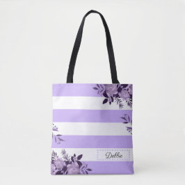 Romantische Lavendel-Blume und Streifen Totbeutel Tasche