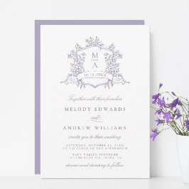 Romantische Lavendel-Blumen-Wappen-Hochzeit Einladung