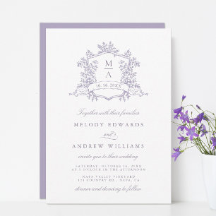 Romantische Lavendel-Blumen-Wappen-Hochzeit Einladung
