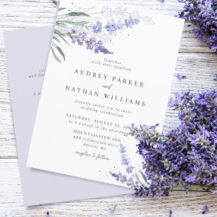 Romantische Lavendel-Blumenhochzeit mit Details Einladung