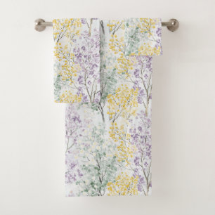 Romantische Lavendel Grün Gelbe Blumen Badhandtuch Set