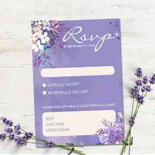 Romantische Lavendel-Hochzeit mit floralen Farben RSVP Karte