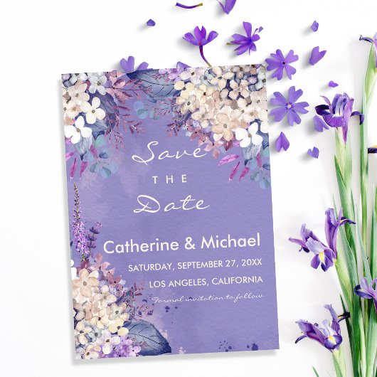 Romantische Lavendel-Hochzeit mit floralen Farben Save The Date