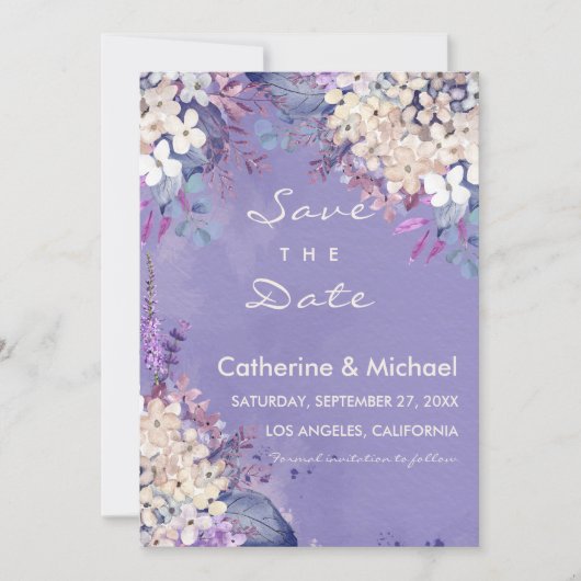 Romantische Lavendel-Hochzeit mit floralen Farben Save The Date (Vorderseite)