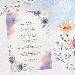 Romantische Lavendelblaue Florale Hochzeitseinladu Einladung