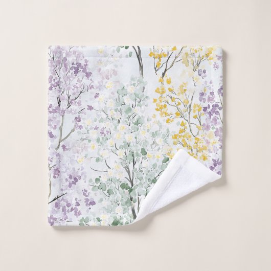 Romantische Lavendelgrüne Gelbe Blumen Badhandtuch Set (Waschlappen)