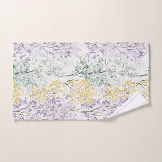 Romantische Lavendelgrüne Gelbe Blumen Badhandtuch Set (Handtuch)