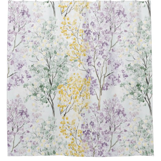 Romantische Lavendelgrüne Gelbe Blumen Duschvorhang (Vorderseite)