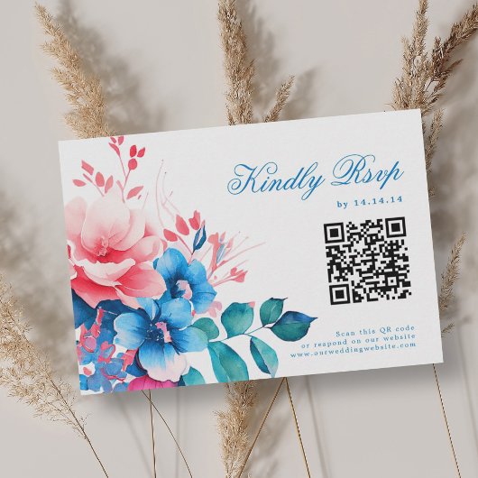 Romantische, lebendige Blaublütenhochzeit RSVP QR