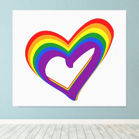 Romantische LGBT-Regenbogenflagge Herz Gay Pride L Leinwanddruck (Insitu (Holzboden))