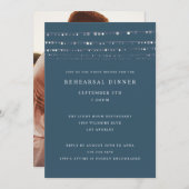 Romantische Lichter Blauer Probe Abendessen Einladung (Vorne/Hinten)