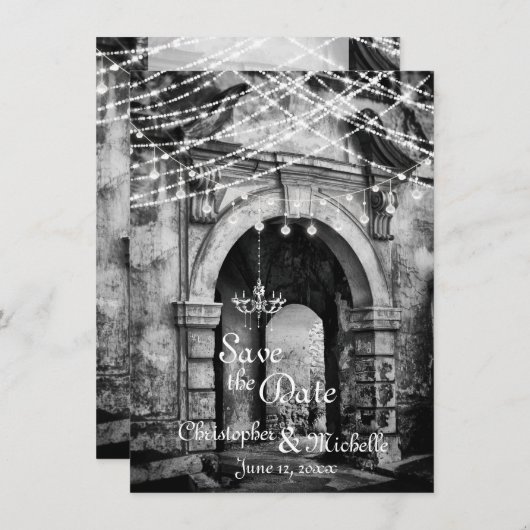 Romantische Lichter Goth Archway Wedding Save the Einladung (Vorne/Hinten)