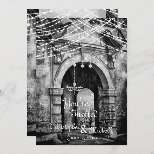 Romantische Lichter Gotische Bogenschießen Einladu Einladung (Vorne/Hinten)