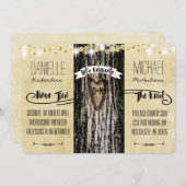 Romantische Lichter & rustikale Baumpost Hochzeit Einladung (Vorne/Hinten)