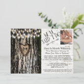 Romantische Lichter u. Baum-Posten-Hochzeits-Foto Einladung (Stehend Vorderseite)
