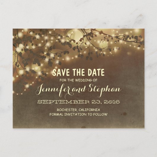 romantische Lichterketten Save-the-Date Postkarten (Vorderseite)