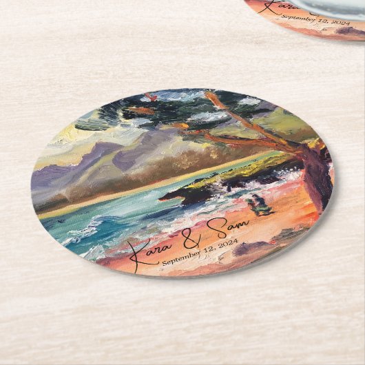 Romantische "Liebe at Pounders Beach" Paper Unters Runder Pappuntersetzer (Angewinkelt)