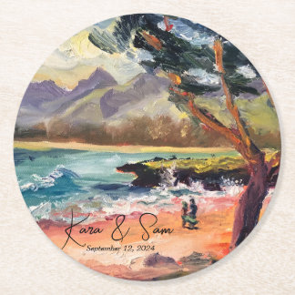 Romantische "Liebe at Pounders Beach" Paper Unters Runder Pappuntersetzer