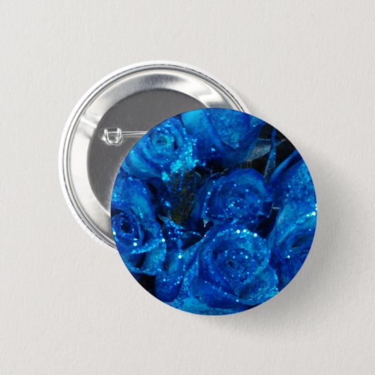 Romantische Liebe Blue Glitzer Glamour Rose Button (Vorne & Hinten)