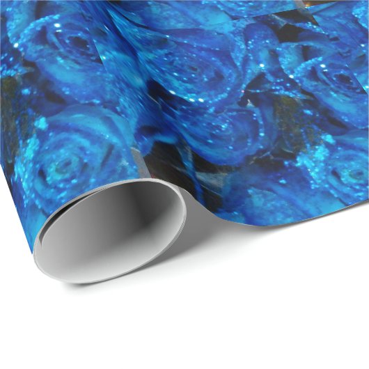 Romantische Liebe Blue Glitzer Glamour Rose Geschenkpapier (Rolleneckpunkt)