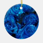 Romantische Liebe Blue Glitzer Glamour Rose Keramik Ornament (Vorne)