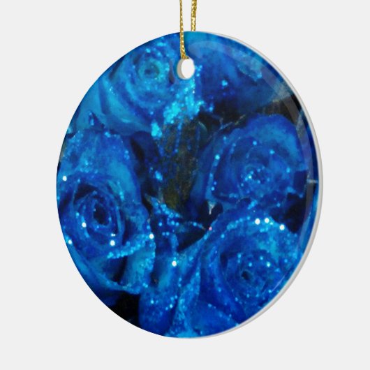Romantische Liebe Blue Glitzer Glamour Rose Keramik Ornament (Links)