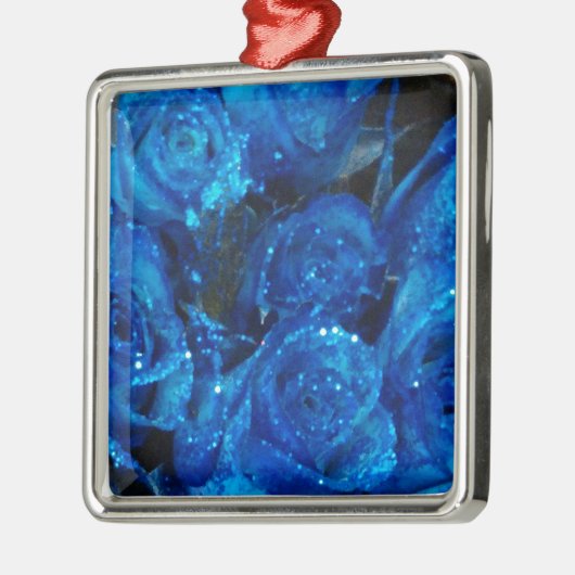 Romantische Liebe Blue Glitzer Glamour Rose Ornament Aus Metall (Links)