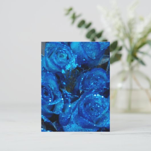 Romantische Liebe Blue Glitzer Glamour Rose Postkarte (Stehend Vorderseite)