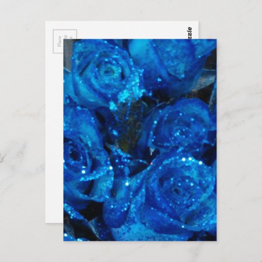 Romantische Liebe Blue Glitzer Glamour Rose Postkarte (Vorne/Hinten)