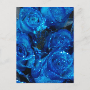 Romantische Liebe Blue Glitzer Glamour Rose Postkarte