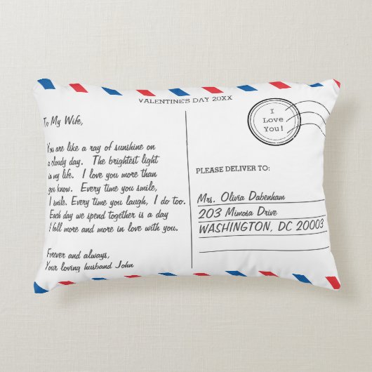 Romantische Liebe Brief Postkarte Valentinstag Dekokissen (Vorderseite)