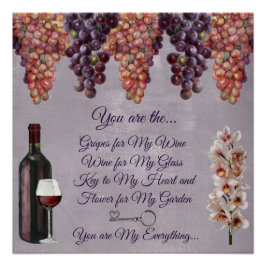 Romantische Liebe Gedicht in Purle mit Trauben Poster