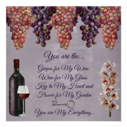 Romantische Liebe Gedicht in Purle mit Trauben Poster (Vorderseite)