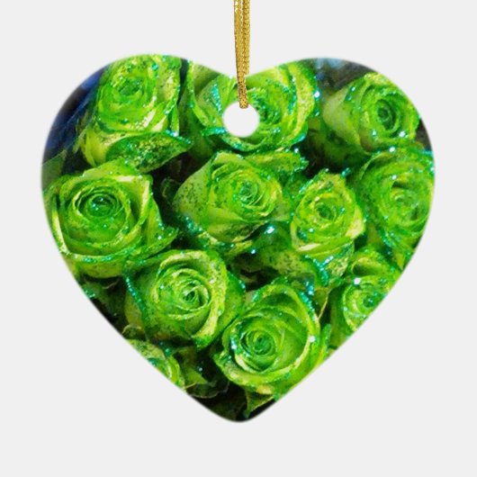 Romantische Liebe Grüne Valentine Glitzer Rose Keramik Ornament (Vorne)