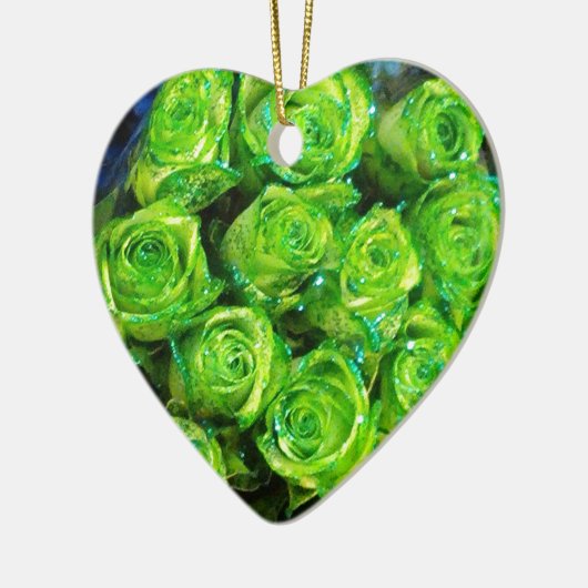 Romantische Liebe Grüne Valentine Glitzer Rose Keramik Ornament (Links)