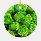 Romantische Liebe Grüne Valentine Glitzer Rose Keramikornament (Hinten)