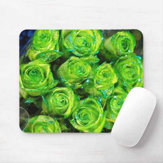 Romantische Liebe Grüne Valentine Glitzer Rose Mousepad (Mit Mouse)