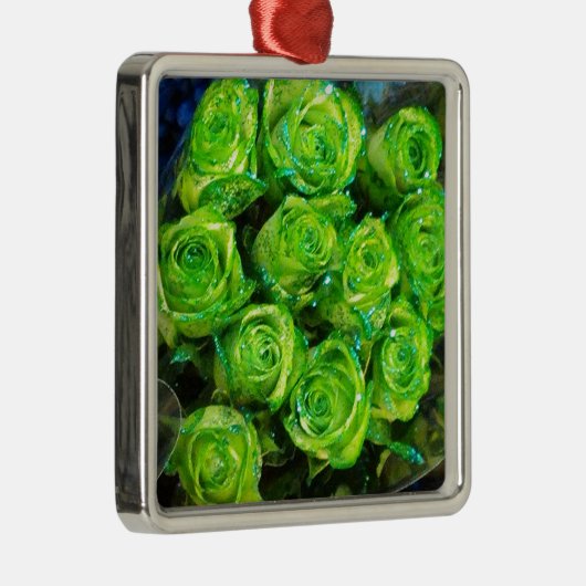 Romantische Liebe Grüne Valentine Glitzer Rose Ornament Aus Metall (Rechts)