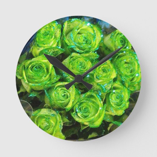 Romantische Liebe Grüne Valentine Glitzer Rose Runde Wanduhr (Vorderseite)