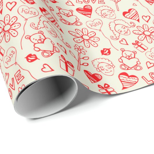 Romantische Liebe Herz und Doodles Geschenk Geschenkpapier (Rolleneckpunkt)