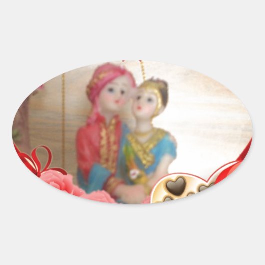 Romantische Liebe Herzens Kunstdruckerei Ovaler Aufkleber (Vorderseite)