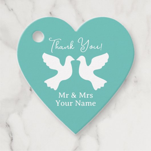 Romantische Liebe Herzturteltauben Hochzeit danke Geschenkanhänger (Vorderseite)