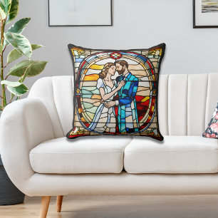 Romantische Liebe im Stil von Bleiglasfenstern Eur Kissen