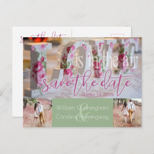 Romantische Liebe ist Save the Date in der Luft Ankündigungspostkarte (Vorne/Hinten)