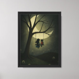 Romantische Liebe Moon Swing Couple Leinwanddruck