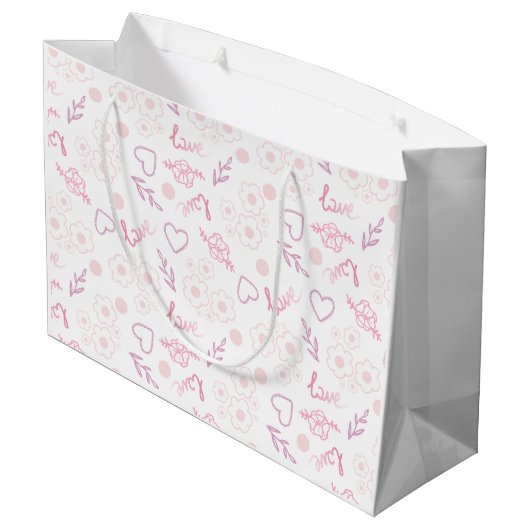Romantische Liebe Muster Große Geschenktüte (Rückseite Schrägansicht)